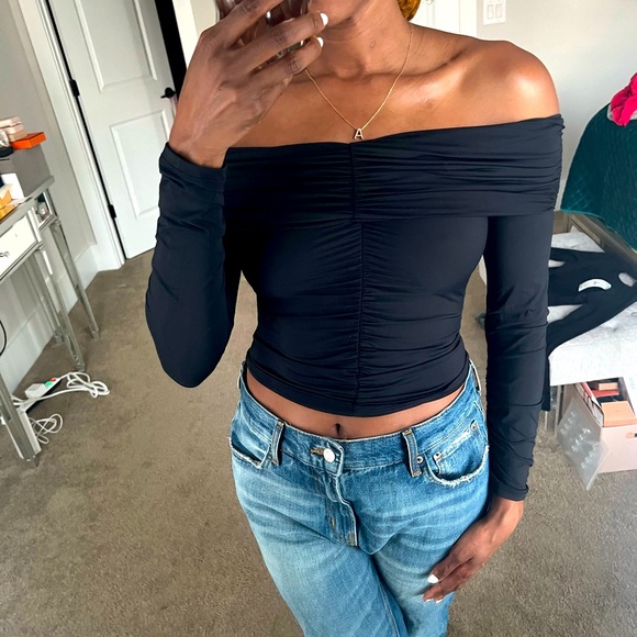 Zara Tops - Black off the shoulder draped Zara top